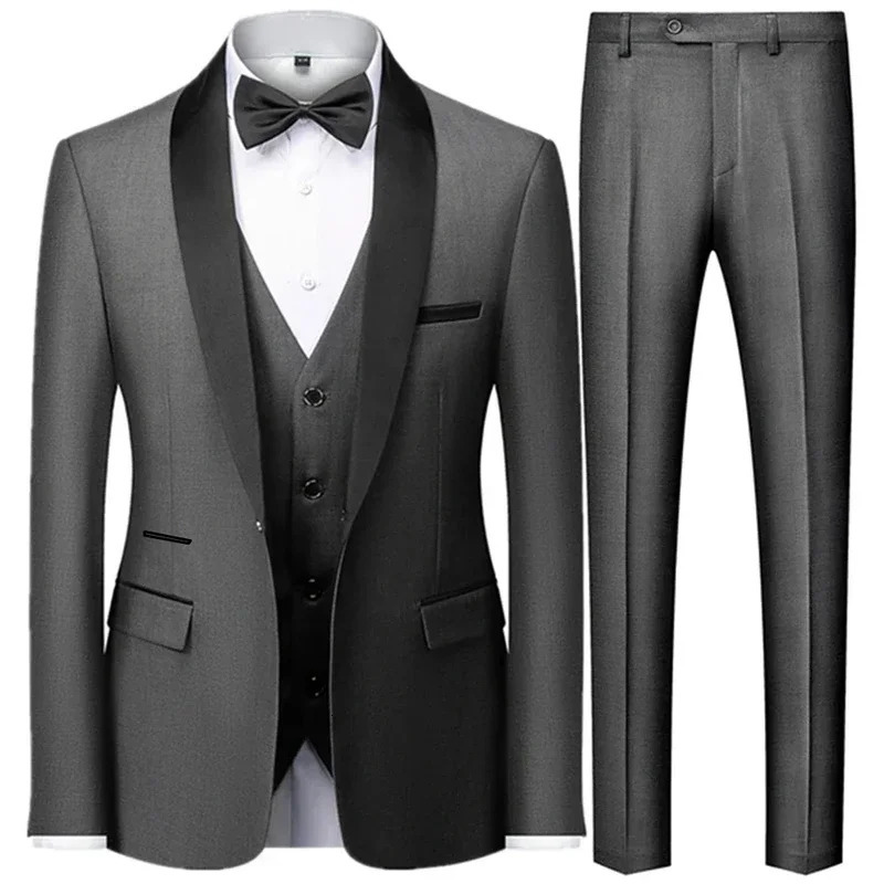 Black Men Autumn Wedding Party Three Pieces Set Large Size Male Blazer Coat Pants and Vest Fashion Slim Fit Suit 260306