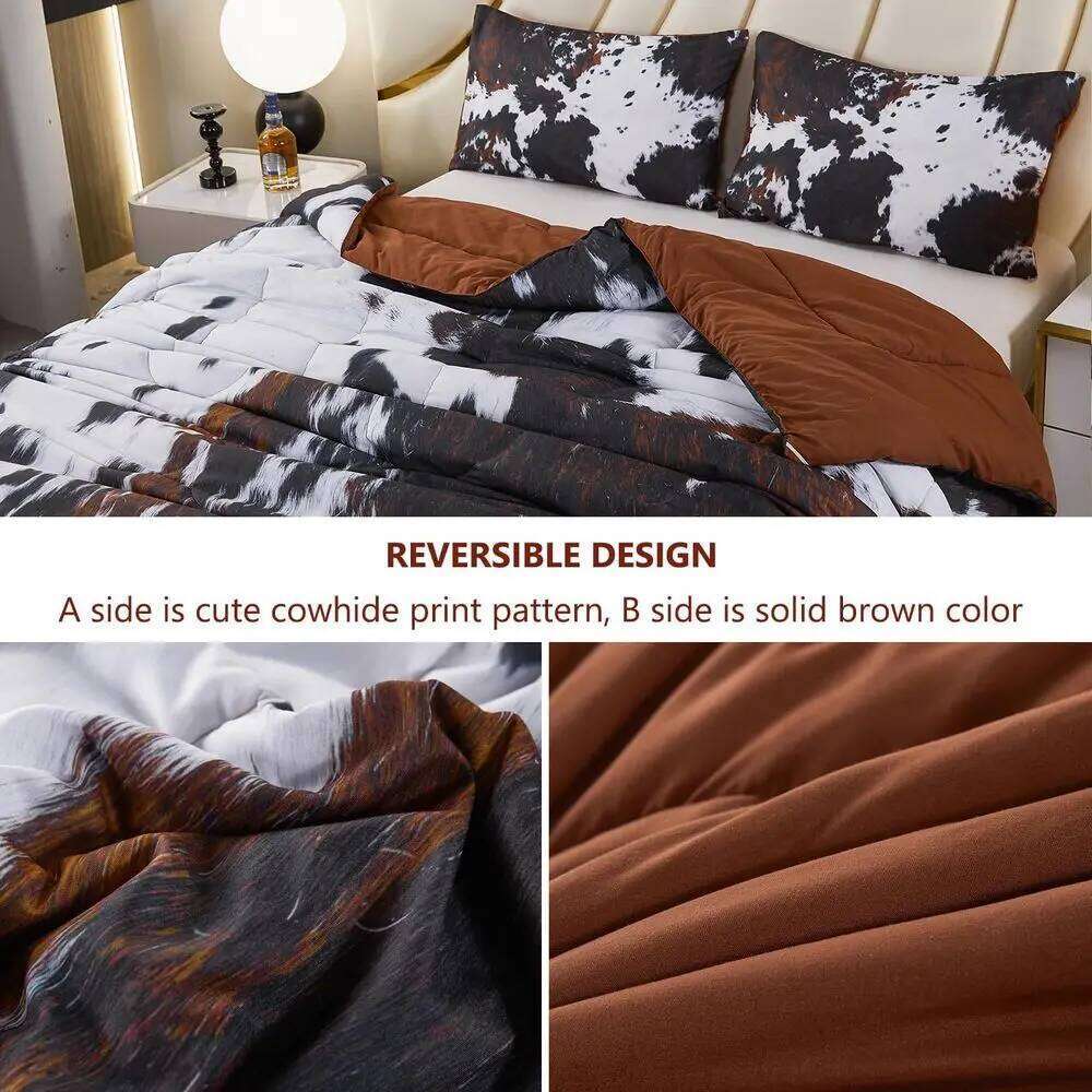 Cow Print King Comforter Set - 3-Piece Western Farmhouse Rustic Bedding for Bedroom Decor