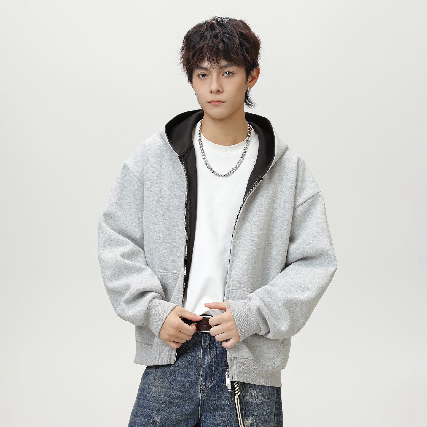 380g Heavyweight Style Color-block Lined Hooded Sweatshirt Designer Hoodie For Men Autumn Sports Hoodie Short Loose Fit Jacket Coat