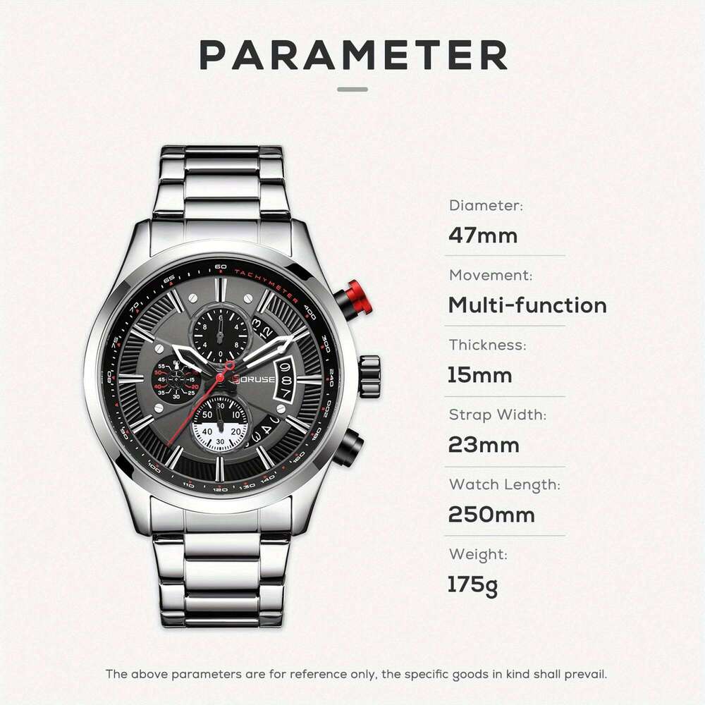4pcs/set, BORUSE Luxury Watches & Cross Necklace Sets, Mens Stainless Steel Quartz Casual Date Watch for Men Wristwatch