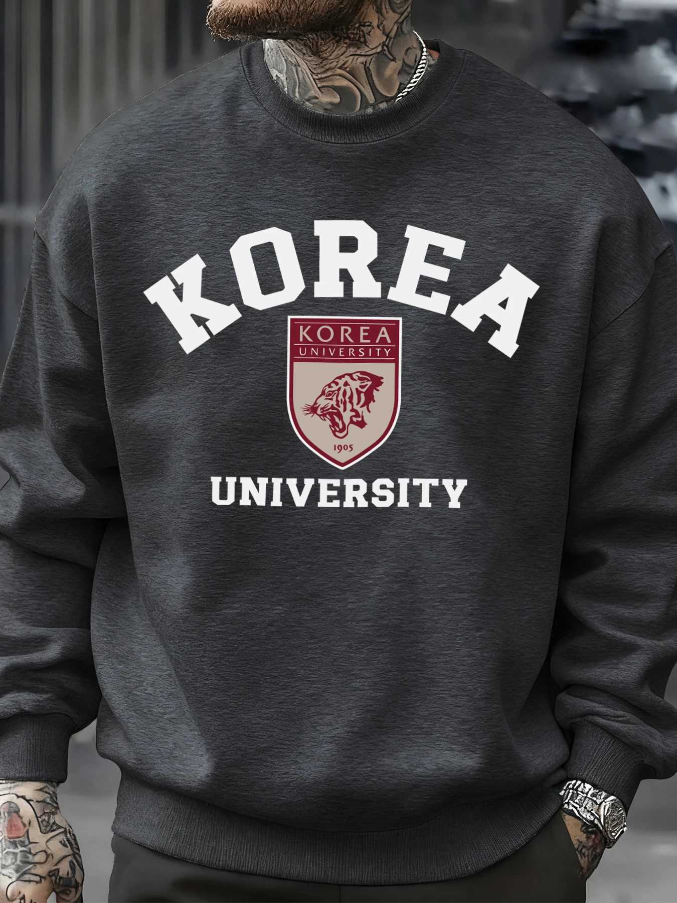 Korea University Pattern Men Sweatshirt Autumn Hip Hop Pullovers Loose Fashion Unisex Sweatshirts Soft Fleece Sportswears M260312