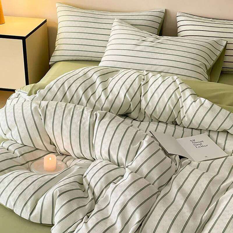 Japanese 100% Striped Printed Bedding Set Skin-Friendly Duvet Cover Sets All Seasons Soft Bed Linen for Single Queen H260312