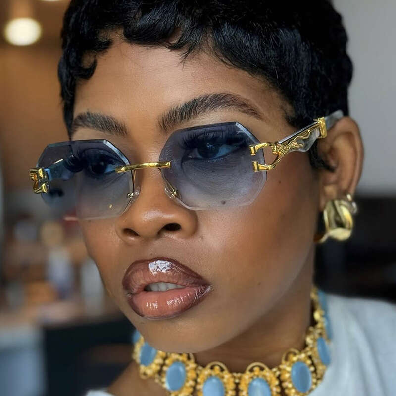 Leopard Head Frameless Polygonal Irregular European And American Cut Edge Ins Internet Celebrity Street Style Sunglasses