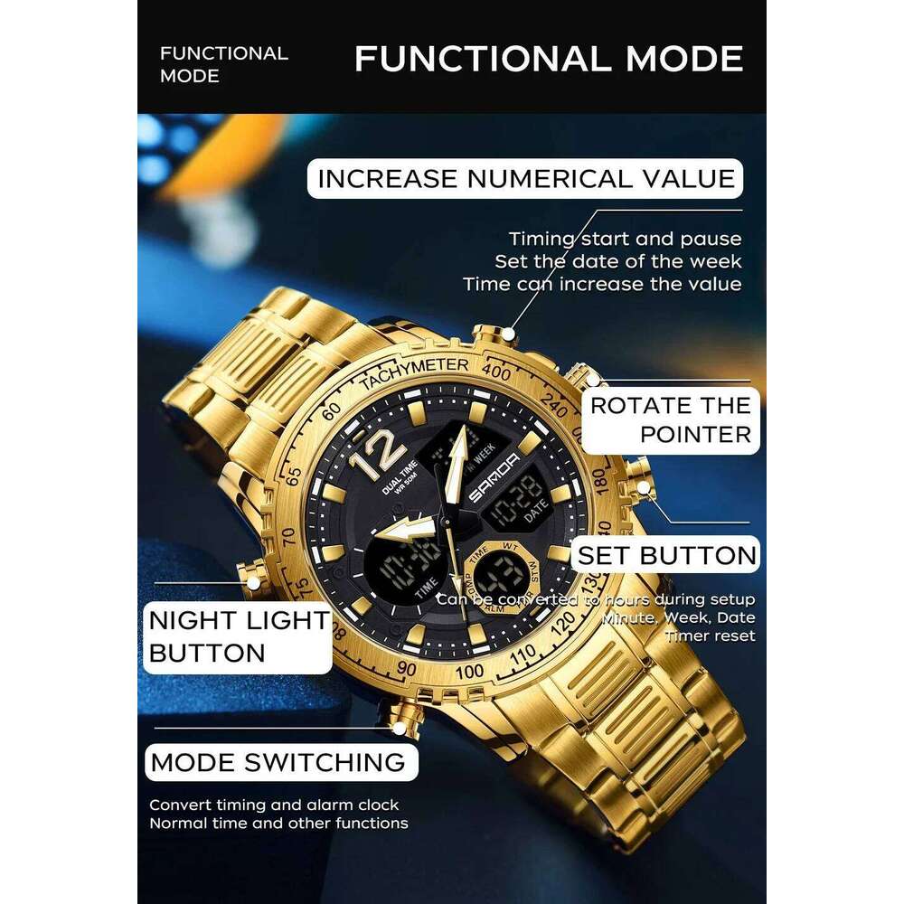 OFNS New 6193 Luxury Student Dual Display Sports multifunctional waterproof LED Men's Electronic Watch