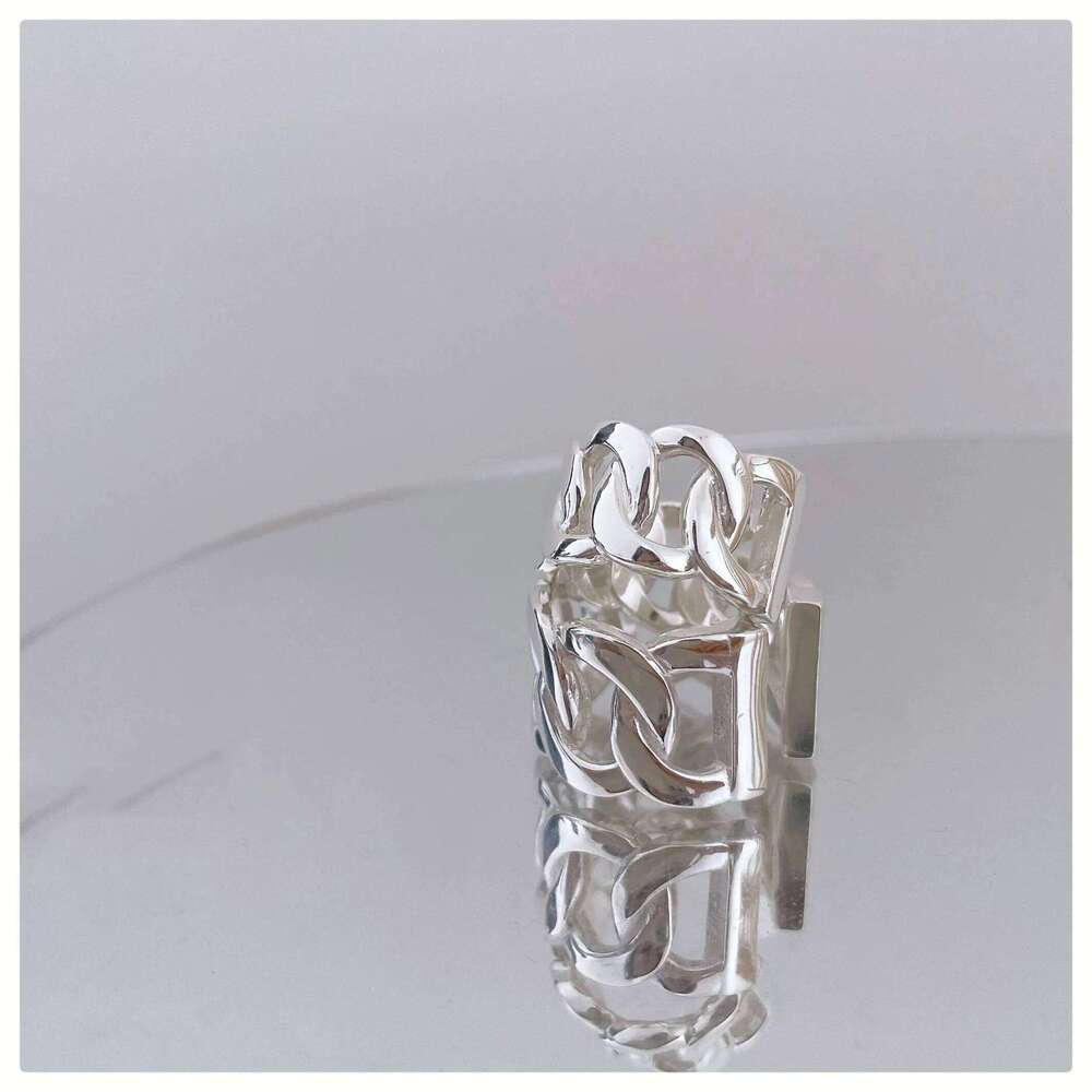 925 Sterling Silver Rings Women Geometric Fine Jewelry Finger Adjustable Simple Chain Hollow Ring For Party Birthday Gift H260312