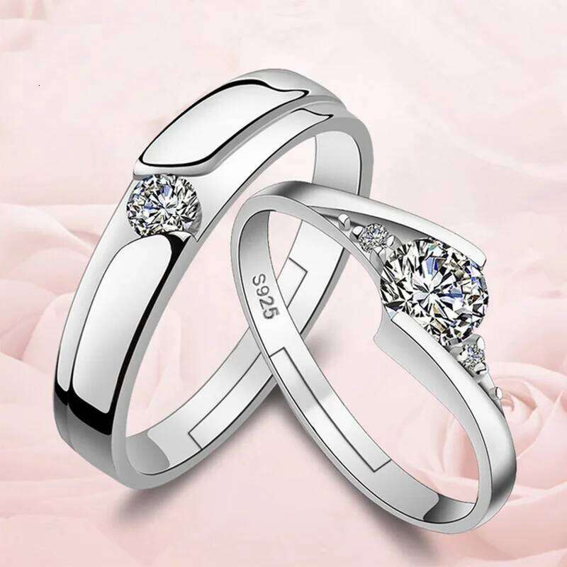 NEW 925 Sterling Silver Moissanite Diamond Couple Rings for Lovers Matching Wedding Jewelry Set W260311