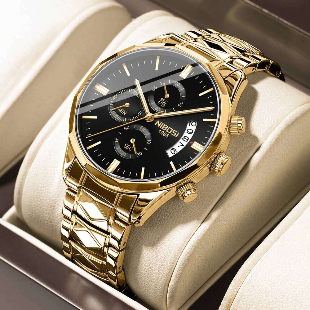 NIBOSI Luxury Watches For Men Date Chronograph Stainless Steel Man Waterproof Luminous Sport Military Men's Quartz Watch