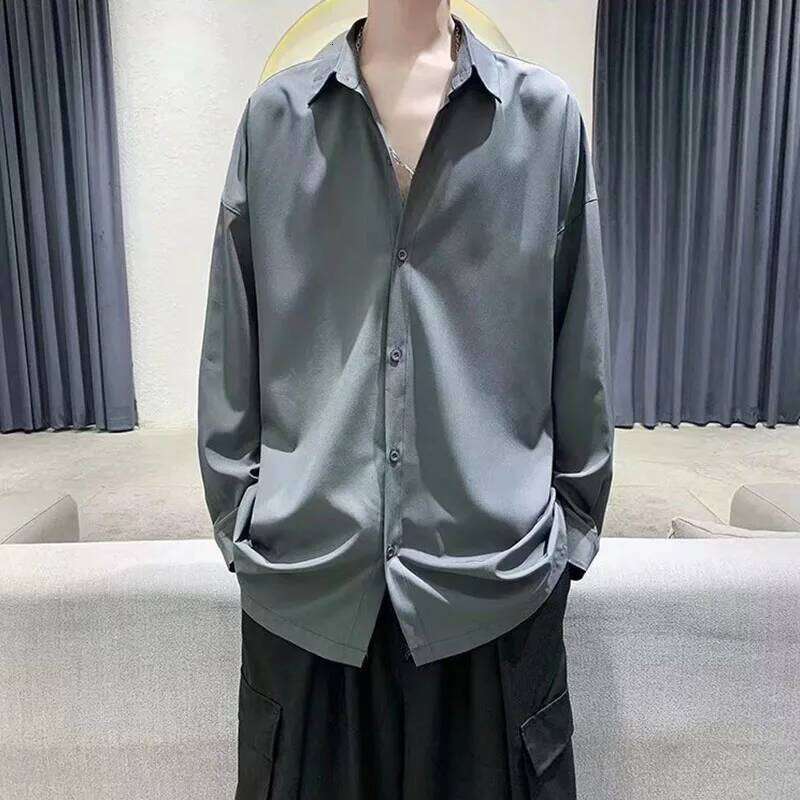 1pcs Spring Autumn Thin Long Sleeve Man Ice Silk Loose Style Male Fashion Casual Lapel Button-down Shirt Men Top