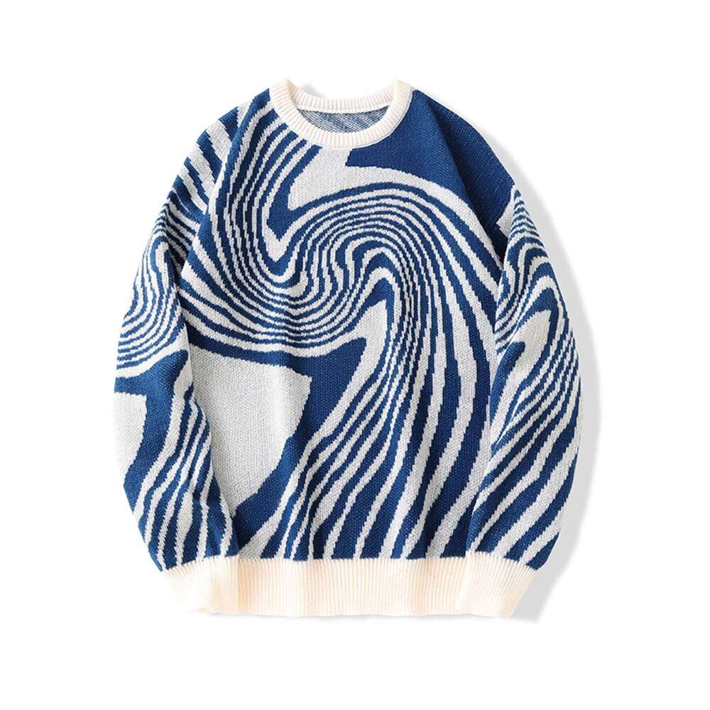 New Popular Autumn and Winter Maze Jacquard Pattern Sweater Casual Round Neck Contrast Color Knitted Men's Pullover