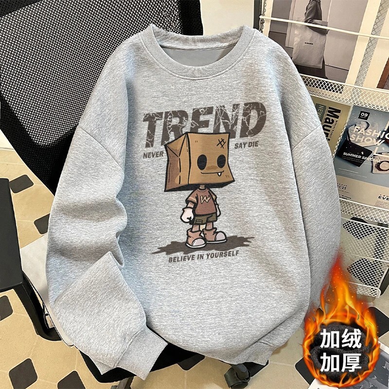 Fleece-lined Hoodless Swetshirt For Men Designer Hoodie Utumn Nd Winter Populr New Model Crtoon Nime Print Round Neck Trendy Csul Wer For Men