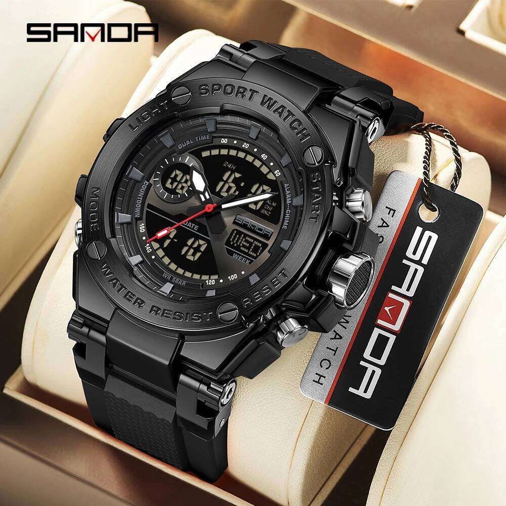 Fashion Sanda 3363 Top Brand Men Junior High School Student Silicon Militari Sports Cool Multifunctional Electronic Quartz Watch