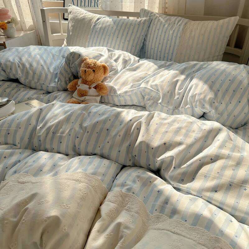 Striped Princess Bedding INS Nordic Girls Soft Washed Cotton Flat Sheet Twin Queen Size Duvet Set Pillowcase Bed Linens H260312
