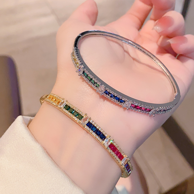 Bracelet Celebrity Style Light Luxury Colorful Gem Bracelet Heavy Craft Electroplated Zirconia Bracelet Multicolored Tourmaline Clasp Bracelet