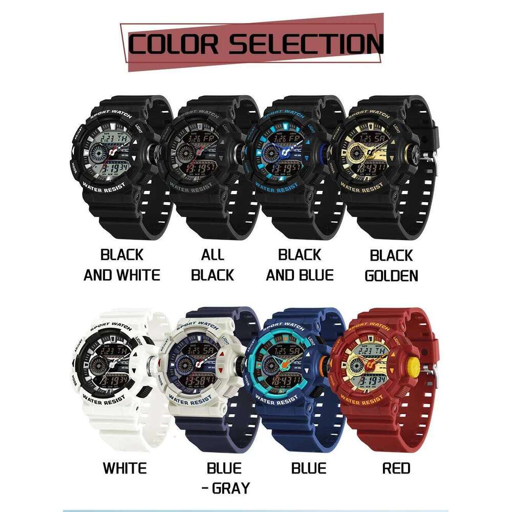 SANDA 3310 Fashion Men's Military Sports Multi functional Waterproof LED Dual Display Electronic Watch