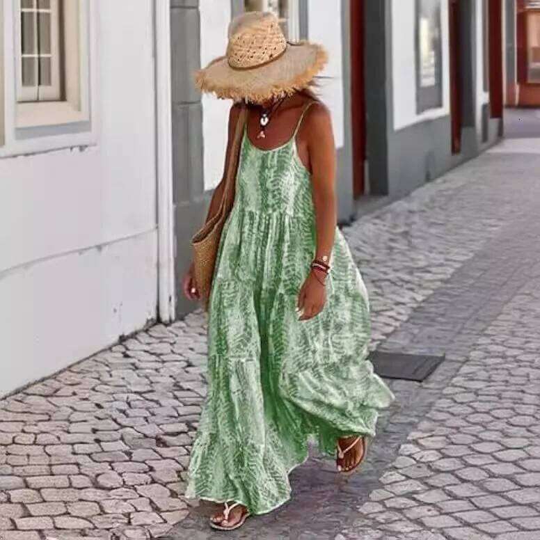 2024 New Summer Women's Bohemian Long Dress Fashion Sexy Printed Beach Vacation Suspender Skirt for Women C260312