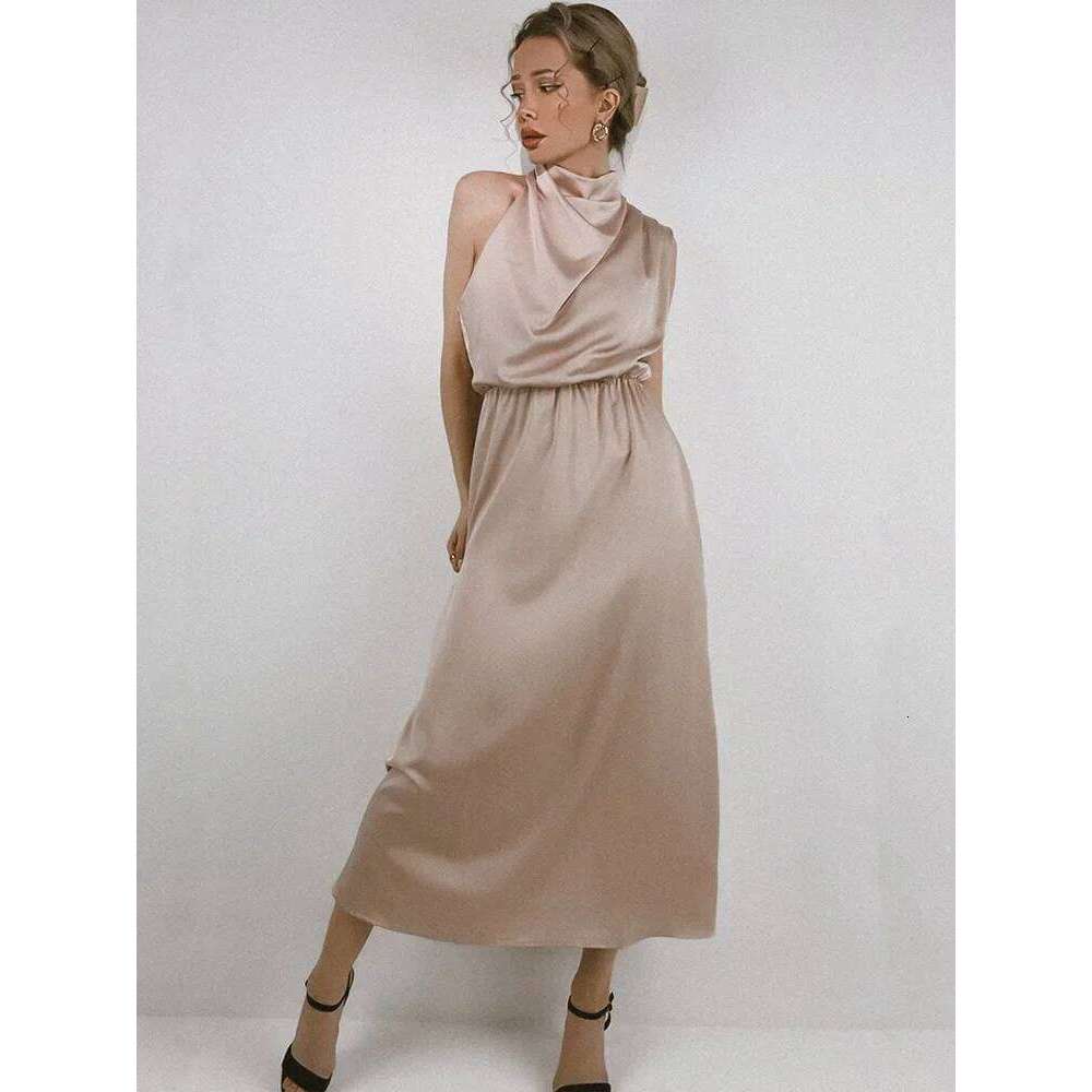Summer Luxury Sleeveless Silk Satin Long Women Elegant Off Shoulder Celebrity Evening Partywear Lady Trumpet Dress C260312