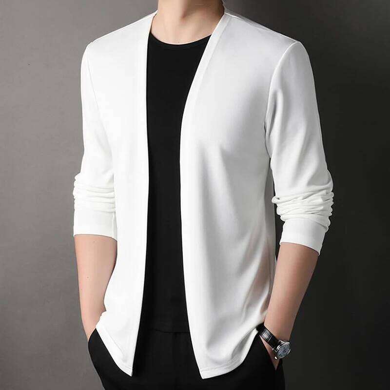 New Cardigan for Men, Thin Spring and Outerwear, Long Sleeve Casual Trendy Versatile Pure Color Slim Fit Autumn