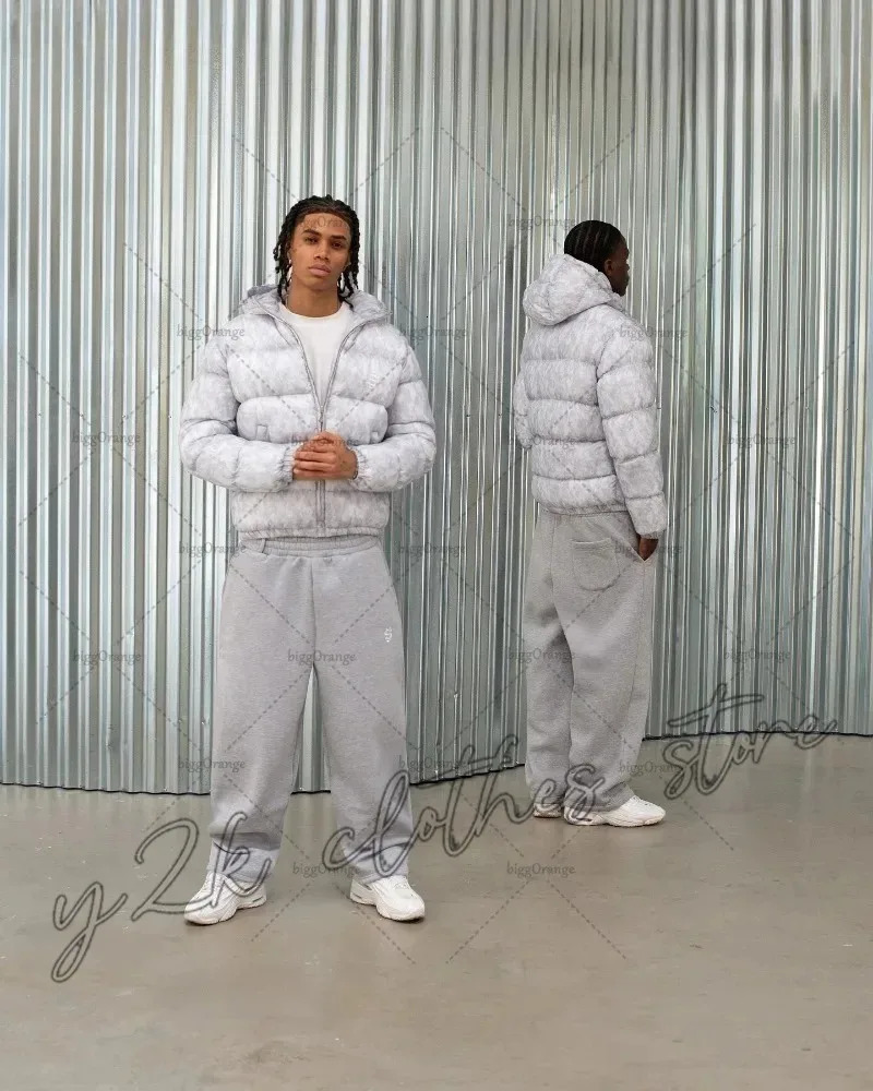 American high street Dollar men sportswear set Y2K oversized casual fashion hoodie trendy top cotton padded jacket 260311