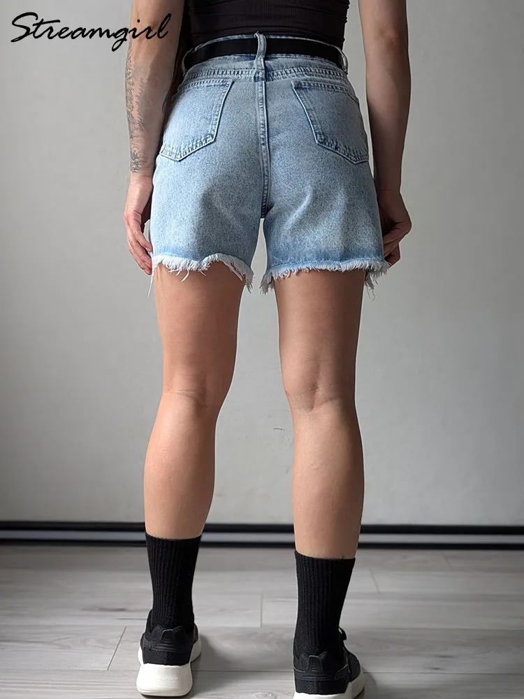 Streamgirl Blue Womens Denim Shorts Summer High Waist Casual Chic Loose Jean Shorts For Women Summer Denim Short Femme 260306