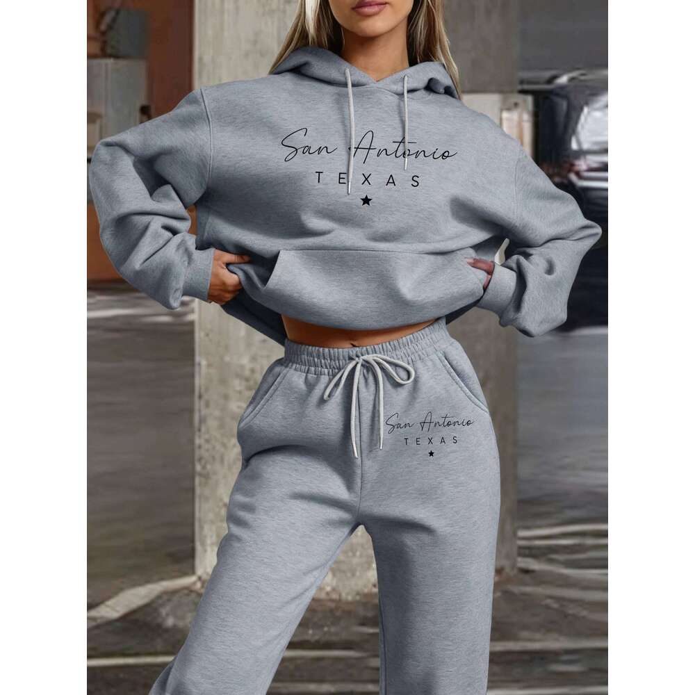 San Antonio Texas Creative Letter Prints Streetwear Women Soft Autumn Hoody Set Sports Jogging Clothing Suit Street Fleece Pants C260312