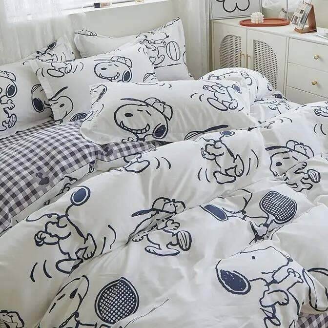 Genuine Snoopy 100% 4pcs Children's Cotton Washed Quilt Cover Bed Sheet Pillowcase 3pcs Set H260312