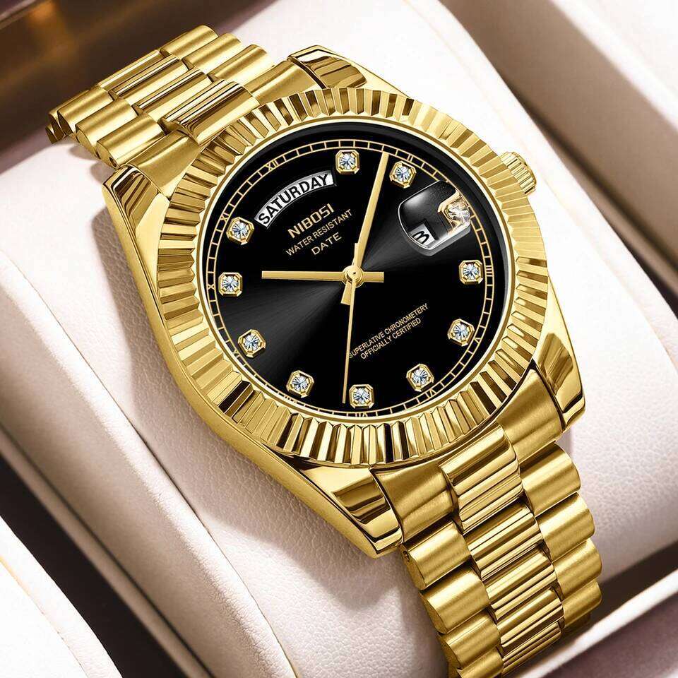 NIBOSI Watches Top Brand Luxury Diamond Classic Men Auto Week Date Waterproof Stainless Steel Watch Relogio Masculino