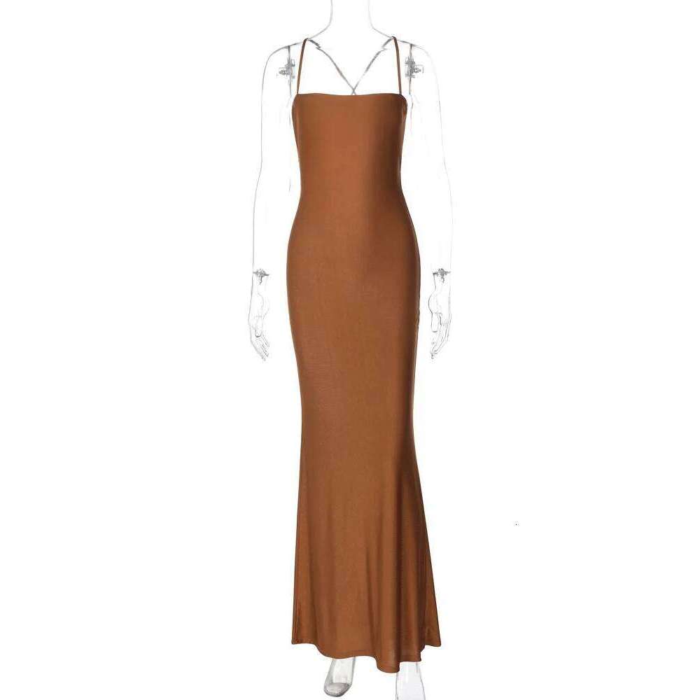 Hugcitar 2024 Spring Solid Slips Backless Draped Bandage Sexy Slim Maxi Prom Dress Women Elegant Clothes Party Birthday Festival C260312