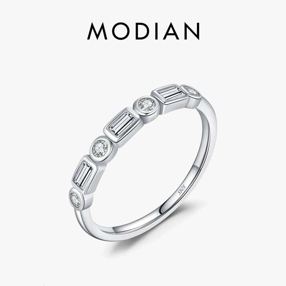 MODIAN 925 Sterling Silver Fashion Round Rectangle Dazzling Clear CZ Band Ring For Women Wedding Engagement Fine Jewelry H260312