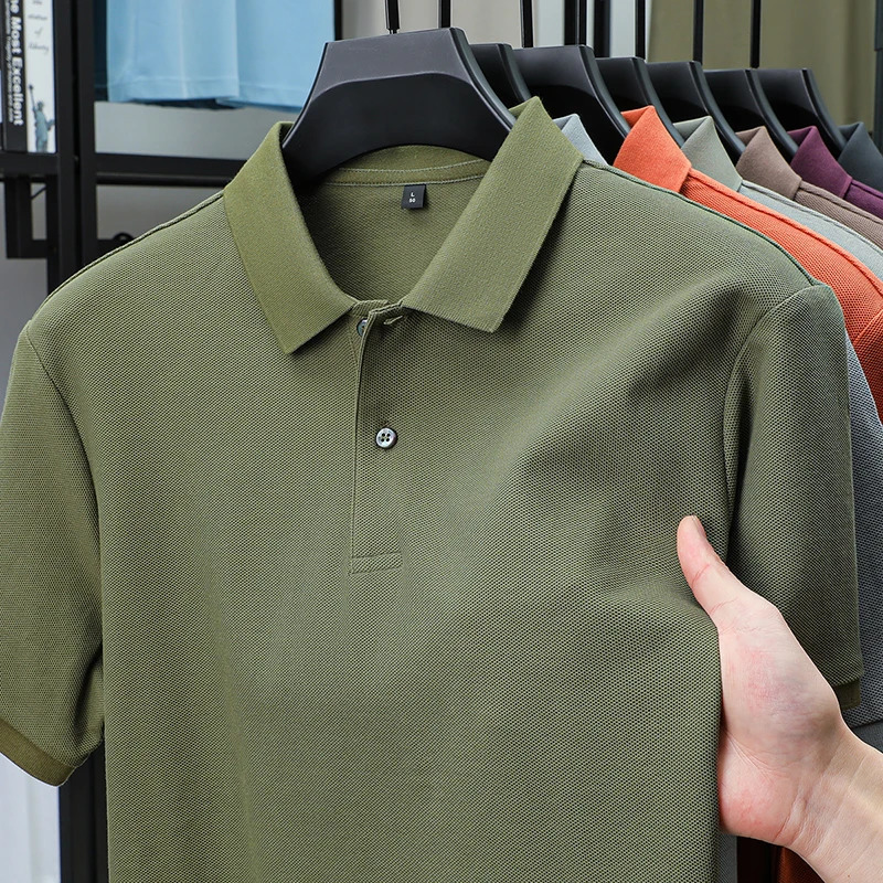 High end 100 cotton short sleeve polo shirt men lapel top summer breathable T-shirt trendy solid color Korean casual Paul shirt 260311