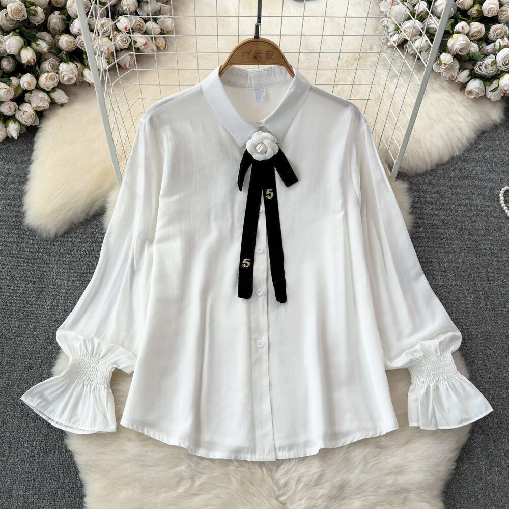 2026 Spring and Autumn Designer Elegant Women's New Flower Tie Long Sleeve Shirt and a23 Ruffle Skirt