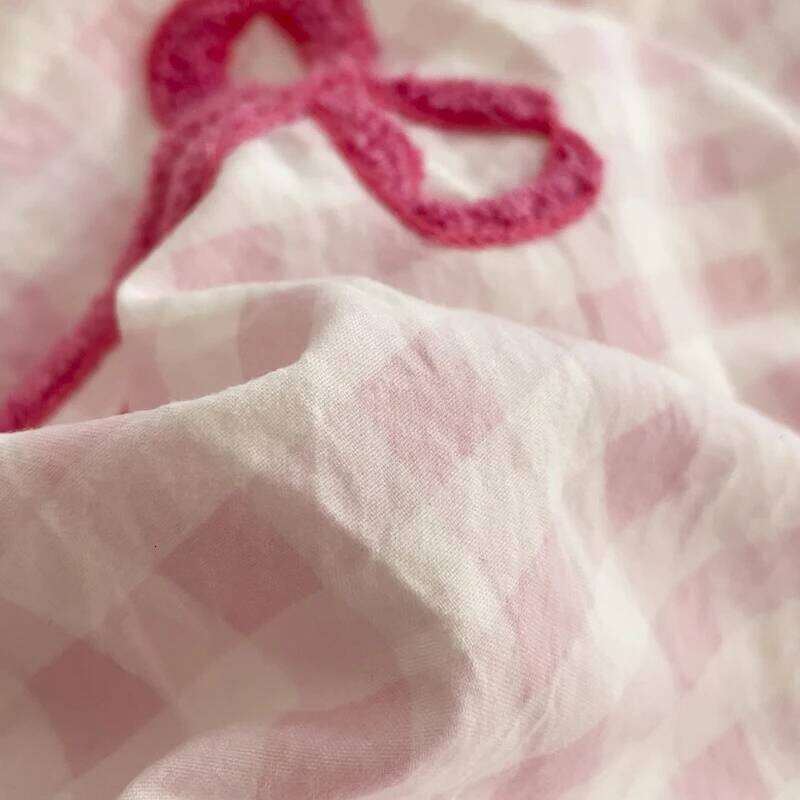 Korean Style Bedding 2025 Pink Grid Bow Quilt Romantic Bed Sheet Sets Woman Girls Bedroom Duvet Cover 4pcs H260312