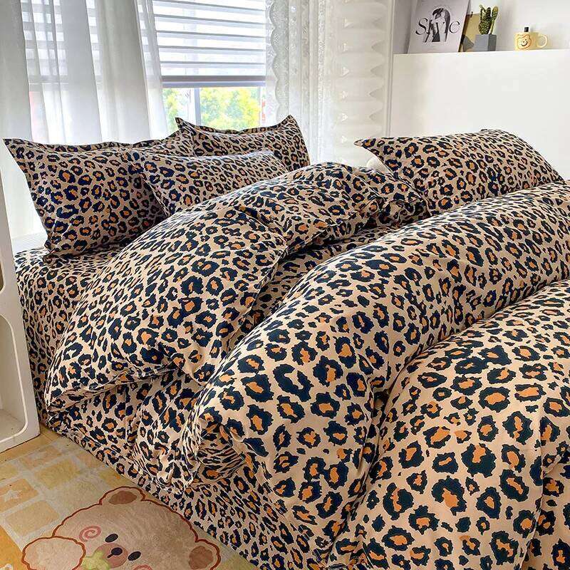 3pcs Leopard Pattern Duvet Bedding Set Double Queen Size, Microfiber Soft Quilt Cover with Pillowcases, Girls Room Decor H260312