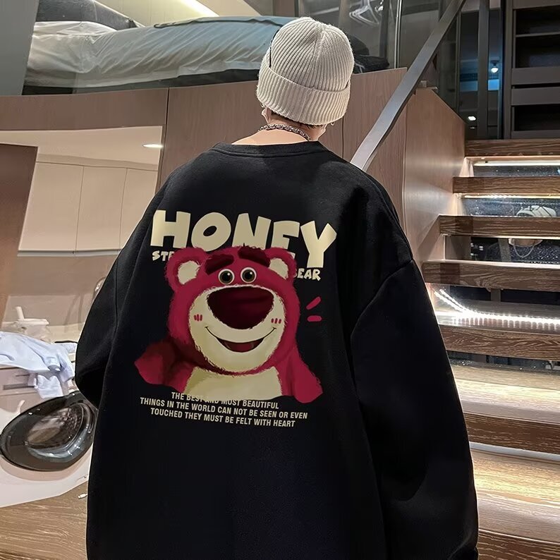 New Men's Round Neck Long Sleeve T-shirt Autumn/winter Fashion Strawberry Bear Fleece Designer Hoodie Sweatshirt Casual Base Shirt Top