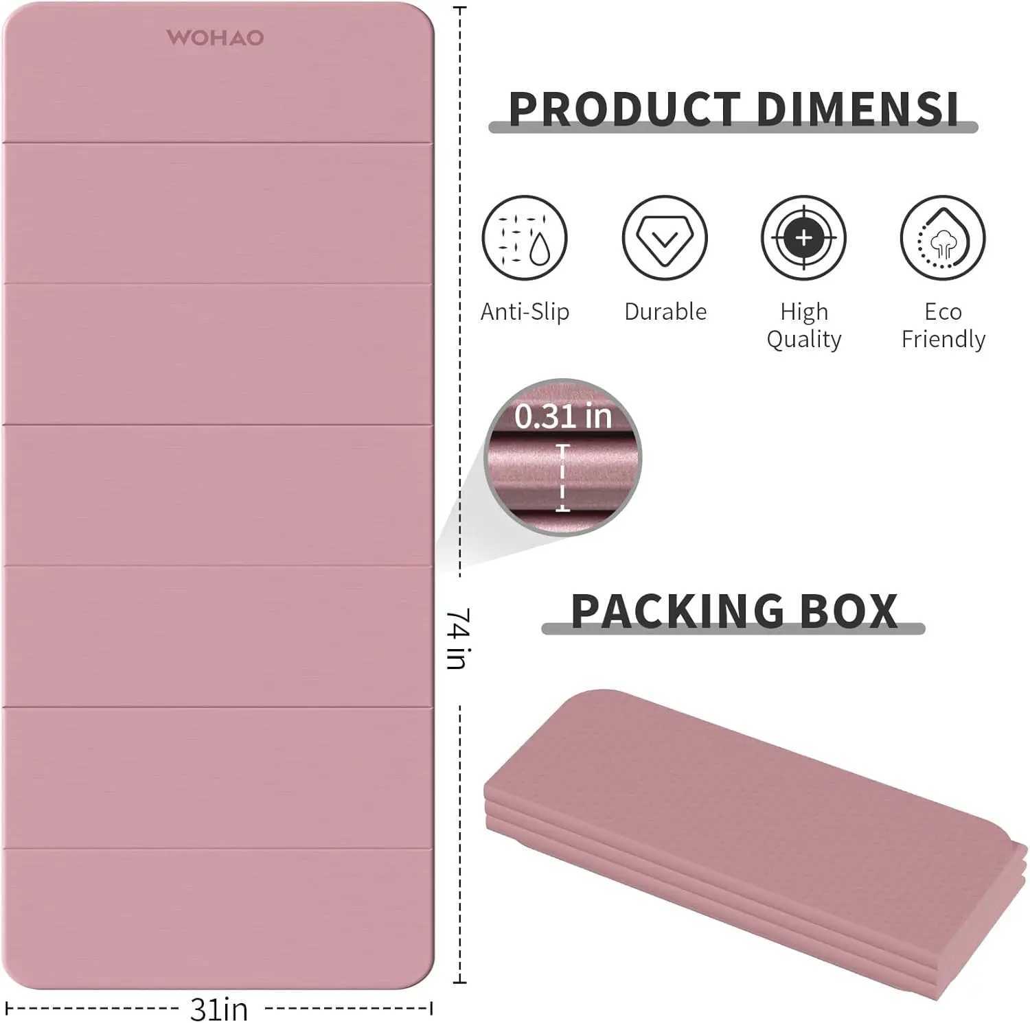 7-Fold Yoga Mat 74x31 Inches 031 Inch Thick Non-Slip POE for Travel Storage Yoga Home Gym M260312