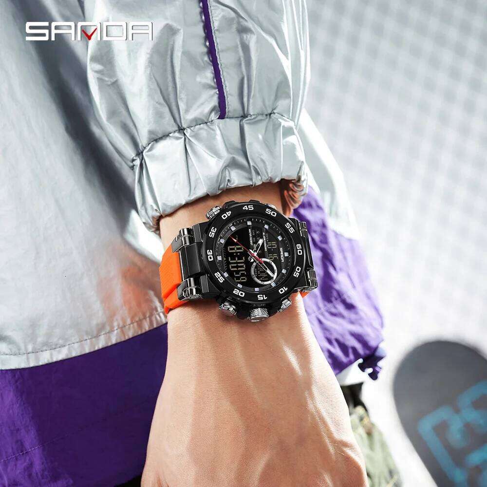SANDA New 6296 Fashionable Sports Multifunctional Waterproof Large Dial Three Pin Men's Electronic Watch