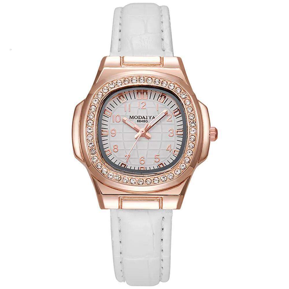 Luxury Ladies Digital Diamond Studded Quartz Watch Fashion 2025 New White Leather Strap Women's Dress Clock Watches