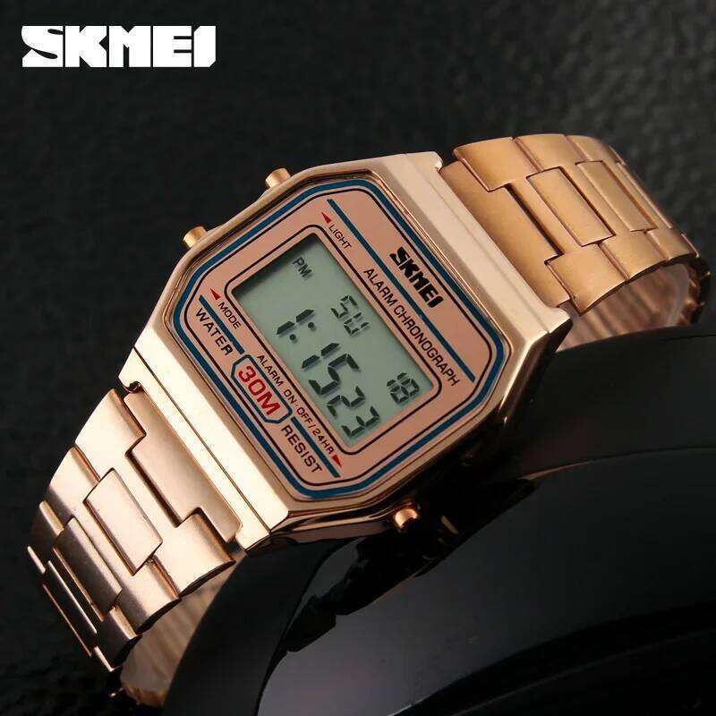 SKMEI 1123 Luxury Retro Digital Sports Watch for Men Stainless Waterproof Mens Wristwatches Steel Clock 1328 Reloj Hombre