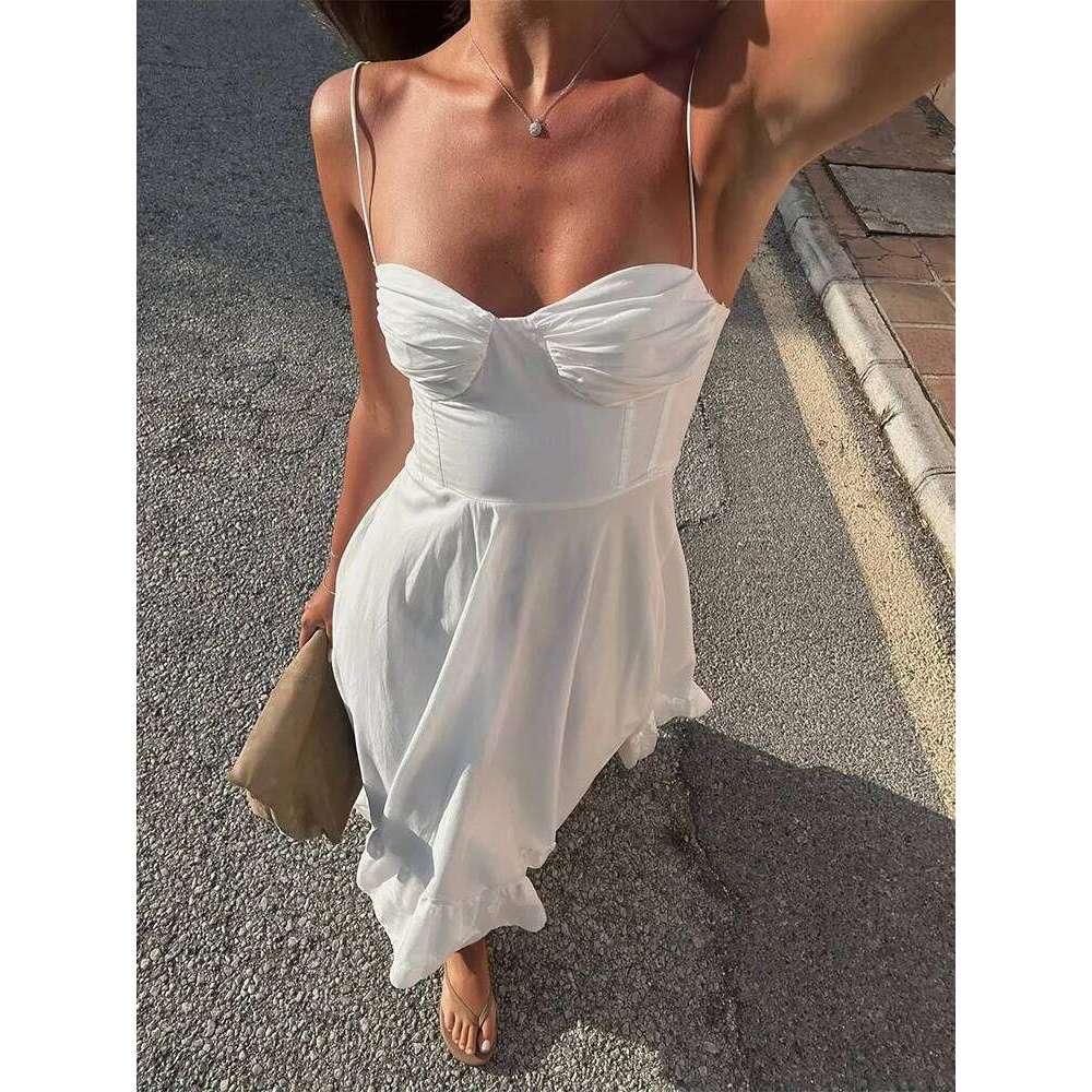 Trendix Soild Suspender Women Street Casual Loose Sexy Off Shoulder Sleeveless Maxi Vacation Party Beach Long Dress C260311