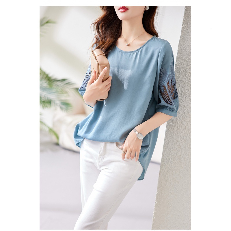 Tencel Short-sleeve Shirt Designer Shirt For Women Designer Hoodie Qihao Mi No. Loose Stylish Unique Plus-size Tummy-covering Top Polo Shirt For Plus-