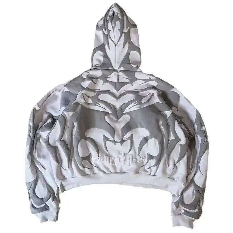 Tiger Gray Men High Street American Retro Hip Hop Y2k Zipper Hooded Sweater Couple Casual Sweatshirt Unisex Tops Newcoat