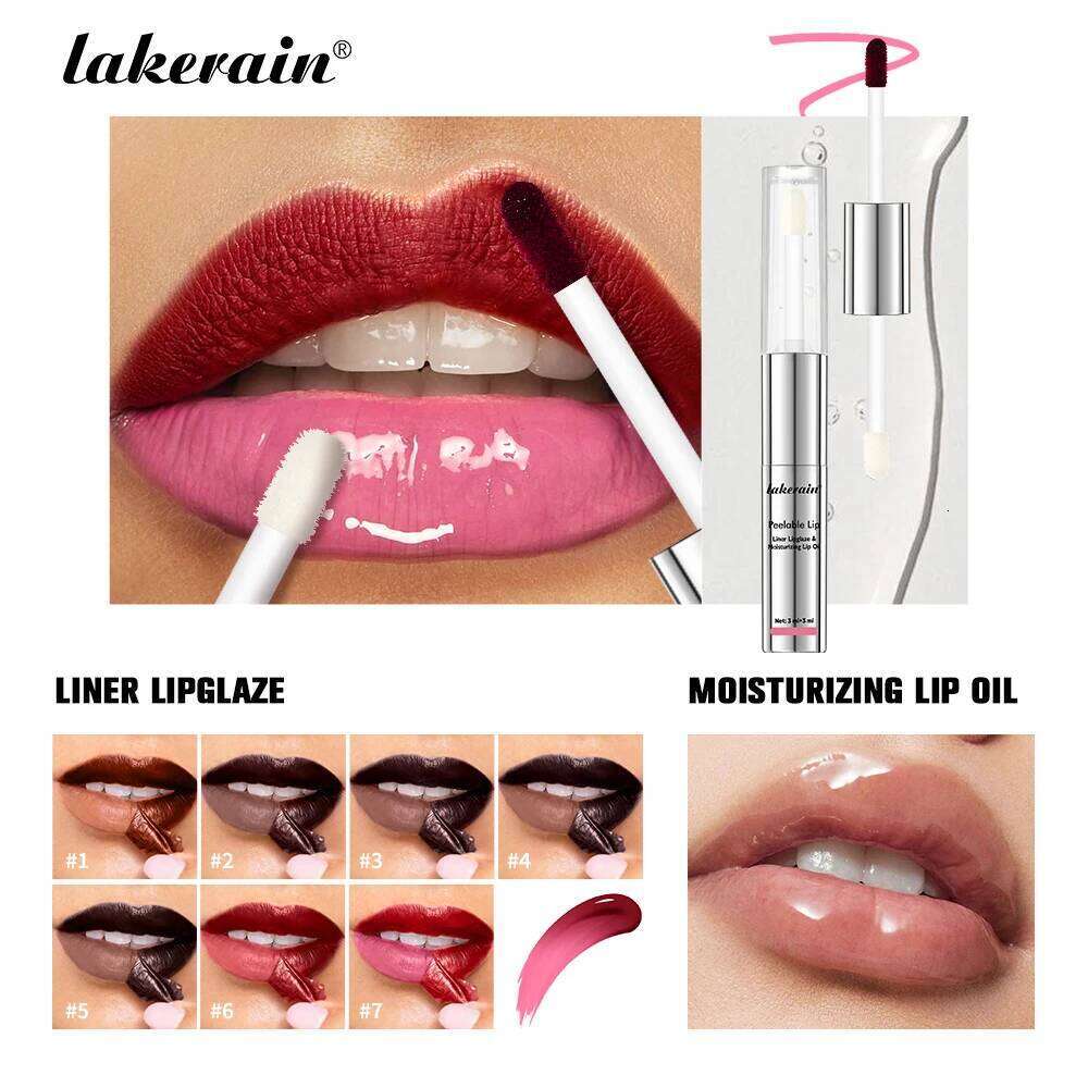 Lakerain 2 In 1 Liner Lipglaze & Moisturizing Oil Peel-off Lip Gloss Deep Hydration Waterproof Soft Lips Dual-head Design W260311