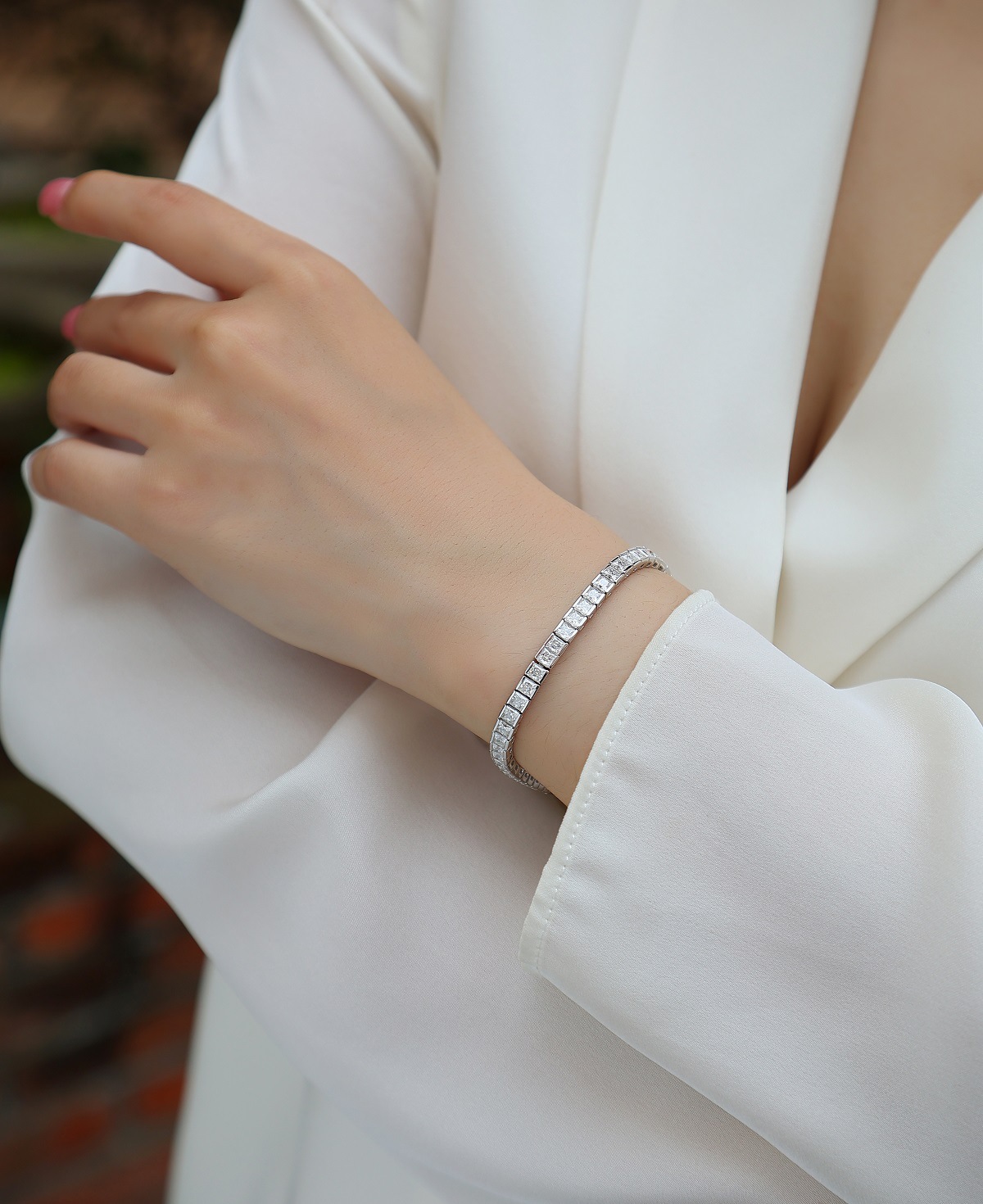 18K Gold Fill Square CZ Diamond Tennis Bracelets Shiny Crystal Channel Set Bracelet Trendy Stackable Jewelry for Women & Girls Wedding Bangle Gift