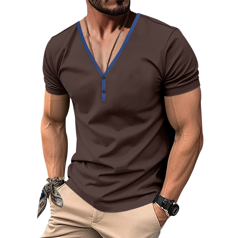 American-style Summer Men's Casual V-neck Designer Shirt Breathable Quick-dry Sports Short-sleeve Designer Polo Hoodie T-shirt With Button Decoration