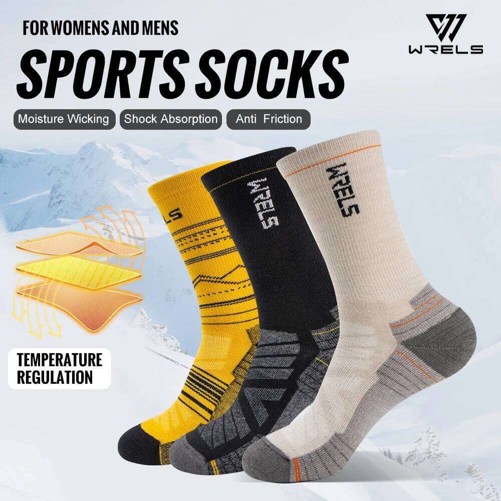 WRELS Merino Wool Hiking Running Soft Lightweight Shock Absorption Damping Mid-Calf Breathable Ankle Cycling Socks Z260312