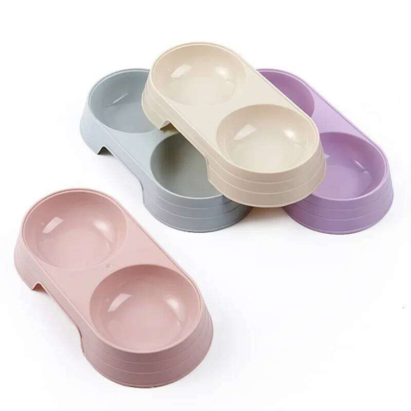 Dogs and Cats Macarons Plastic Double Pet Bowl Drinking Water Feeding 26Y0312