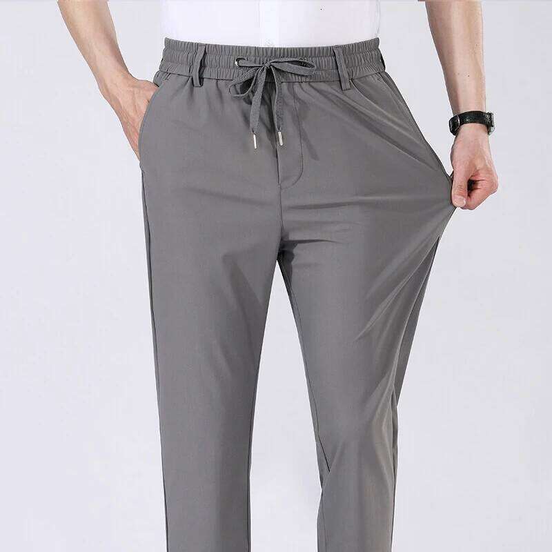 High Quality Mens Stretch Casual Elastic Waist Sweatpants Ice Silky Comfortable Pants Wrinkle Resistant Running Slacks