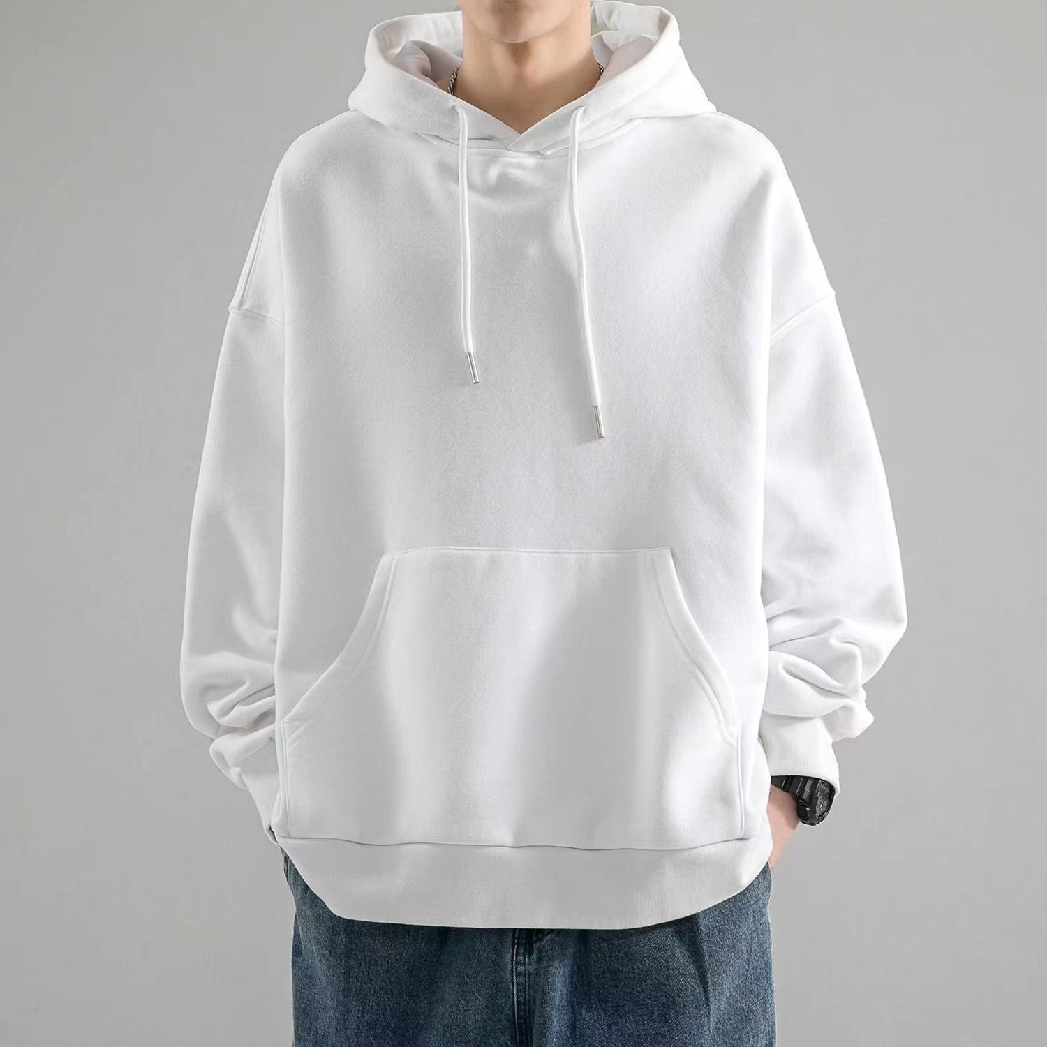 Pure Cotton Heavyweight -style Loose-fit Versatile Trendy Brand Solid Color Hooded Sweatshirt Unisex Autumn Designer Hoodie And Winter Cool Top