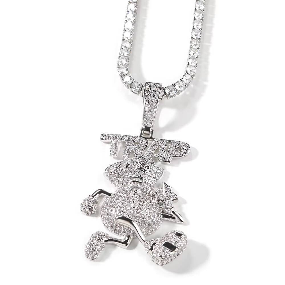 Fashion Pendent Jewelry TRAP Running Pouch Cartoon Pendent Necklace Hip Hop Jewelry for Men Jewelry Wholesale Price