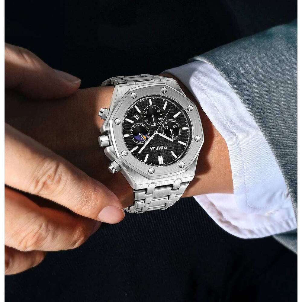SOMILIA Top 2311 High end Three eye Six pin Multi functional Moon Waterproof Business Men's Quartz Watch
