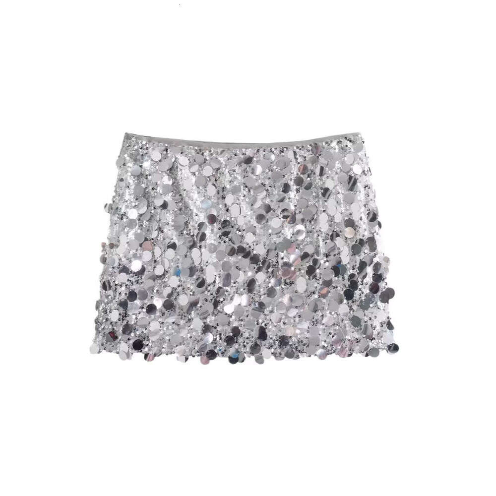 2025 Winter Cross-Border Trade European and American Style Women's Sexy A-Line High Waist Bodycon Sequin Mini Skirt